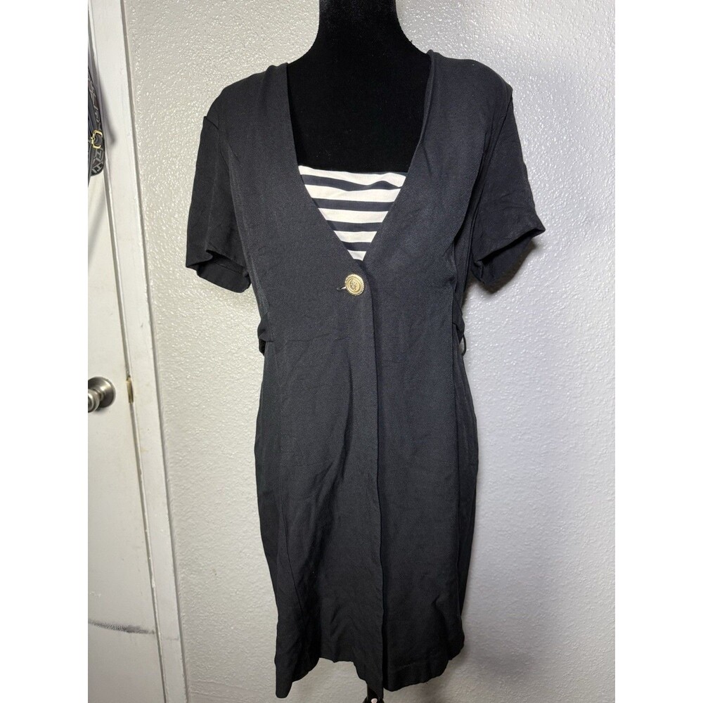 VTG 80s Taurus II Black Striped mini Dress Size 16 Fits Modern M L